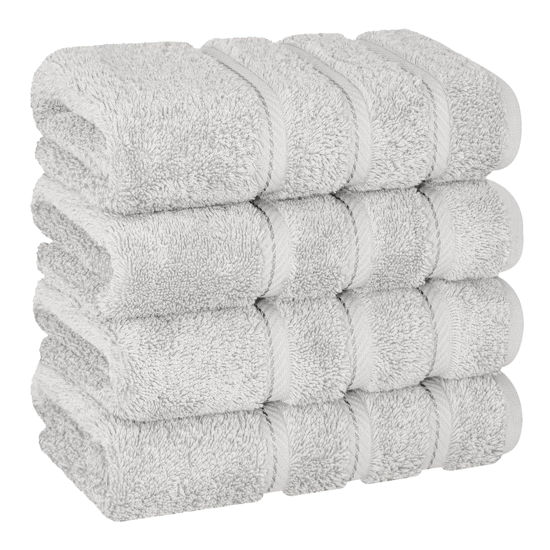 Picture of American Soft Linen Luxury Hand Towels for Bathroom, 100% Cotton Turkish 4 Piece Hand Towel Set, 600 GSM Hand Face Towels for Kitchen, Silver Grey Hand Towels