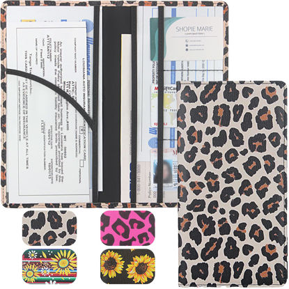 Picture of LumiMokki Premium Leather Car Registration & Insurance Card Holder with Magnetic Shut, Vehicle Glove Box Car Organizer - For Documents, Cards, License (Leopard A)