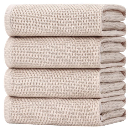 Picture of Homaxy 100% Cotton Oversized Waffle Weave Kitchen Dish Towels, Ultra Soft Absorbent Quick Drying Cleaning Towel, 20 x 28 Inches, 4-Pack, Beige
