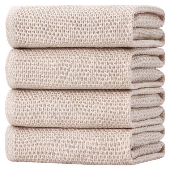 Picture of Homaxy 100% Cotton Oversized Waffle Weave Kitchen Dish Towels, Ultra Soft Absorbent Quick Drying Cleaning Towel, 20 x 28 Inches, 4-Pack, Beige