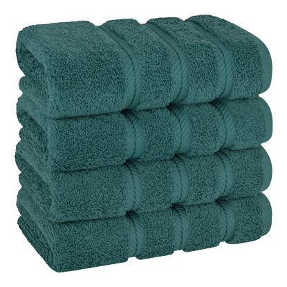 Picture of American Soft Linen Luxury Hand Towels for Bathroom, 100% Cotton Turkish 4 Piece Hand Towel Set, 600 GSM Hand Face Towels for Kitchen, Teal Hand Towels