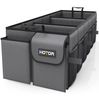Picture of HOTOR Trunk Organizer for Car - Car Organizer, Foldable Trunk organizer for SUVs & Sedans, Sturdy Car Organization for Car Accessories, Tools, Sundries, Grey, 3 Compartments, 31.9"×12.6"×10.6"
