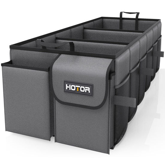 Picture of HOTOR Trunk Organizer for Car - Car Organizer, Foldable Trunk organizer for SUVs & Sedans, Sturdy Car Organization for Car Accessories, Tools, Sundries, Grey, 3 Compartments, 31.9"×12.6"×10.6"