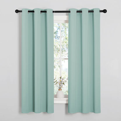 Picture of NICETOWN Kitchen Curtain Panels Blackout Draperies, Thermal Insulated Solid Grommet Blackout Curtains/Drapes (Aqua, One Pair, 34 by 63-Inch)