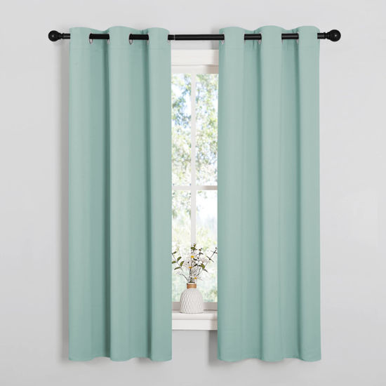 Picture of NICETOWN Kitchen Curtain Panels Blackout Draperies, Thermal Insulated Solid Grommet Blackout Curtains/Drapes (Aqua, One Pair, 34 by 63-Inch)