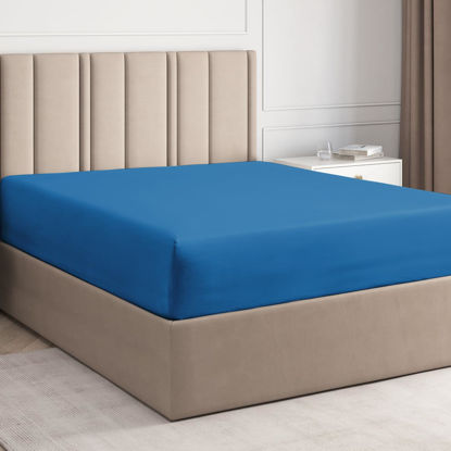 Picture of King Fitted Bed Sheet - Hotel Luxury & Cooling Single Fitted Sheet Only - Easily Fits Mattress Up to 16 Inches Perfectly - Soft, Wrinkle Free, Breathable & Comfy Royal Blue Single Fitted Bed Sheet