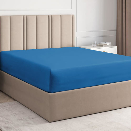 Picture of King Fitted Bed Sheet - Hotel Luxury & Cooling Single Fitted Sheet Only - Easily Fits Mattress Up to 16 Inches Perfectly - Soft, Wrinkle Free, Breathable & Comfy Royal Blue Single Fitted Bed Sheet