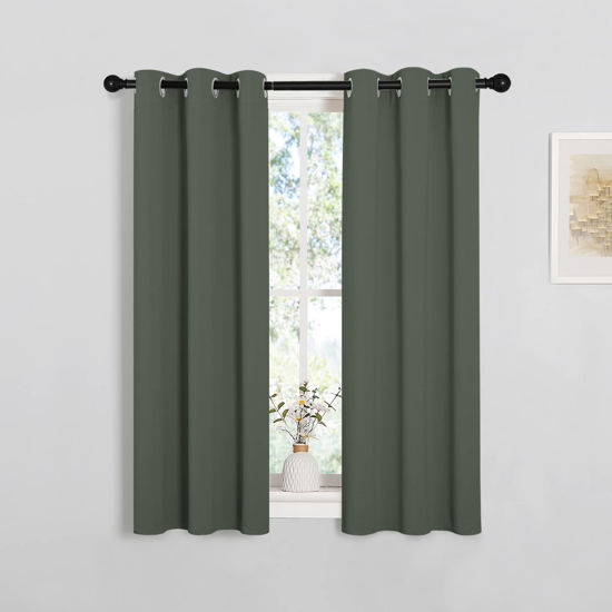 Picture of NICETOWN Blackout Curtain Panels for Living Room, Thermal Insulated Solid Grommet Top Blackout Draperies/Drapes for Christmas Window (Dark Mallard, 1 Pair, 29 x 45 inches)