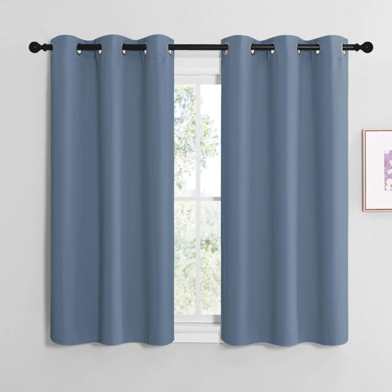 Picture of NICETOWN Home Fashion Thermal Insulated Solid Grommet Blackout Window Treatment Curtain Panels for Loft, Cafe (Stone Blue, 1 Pair, 42 inches Wide by 50 inches Long)