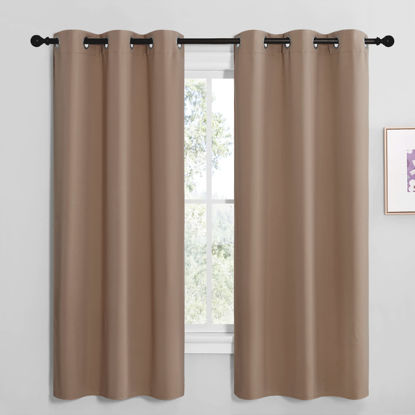 Picture of NICETOWN Short Window Treatment Thermal Insulated Solid Grommet Blackout Curtains/Drapes for Bedroom Samll Window (Set of 2, 42 by 68 Inch, Cappuccino)