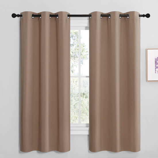 Picture of NICETOWN Short Window Treatment Thermal Insulated Solid Grommet Blackout Curtains/Drapes for Bedroom Samll Window (Set of 2, 42 by 68 Inch, Cappuccino)
