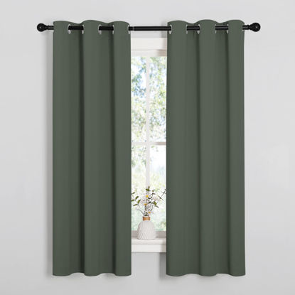 Picture of NICETOWN Thermal Insulated Curtains Blackout Draperies, Window Treatment Solid Grommet Room Darkening Drape Panels for Bedroom (Dark Mallard, Set of 2 Panels, 34 by 63 inches Long)