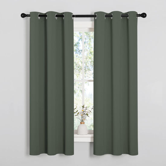 Picture of NICETOWN Thermal Insulated Curtains Blackout Draperies, Window Treatment Solid Grommet Room Darkening Drape Panels for Bedroom (Dark Mallard, Set of 2 Panels, 34 by 63 inches Long)