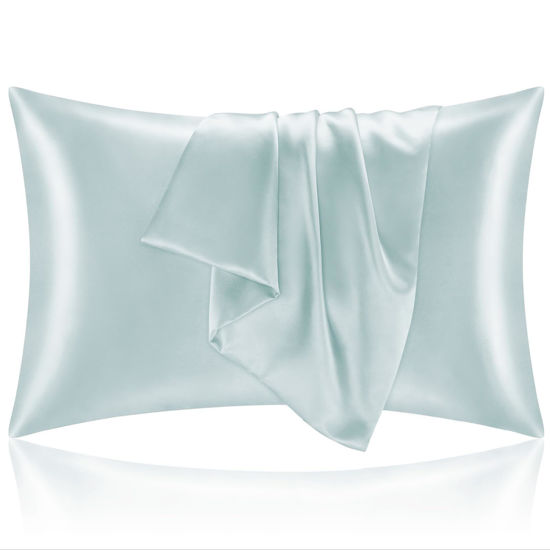 Picture of BEDELITE Satin Pillowcase for Hair and Skin, Super Soft and Cooling Similar to Silk Pillow Cases 2 Pack with Envelope Closure, Gift for Women Men(20"x26" Standard Size, Ice Blue)