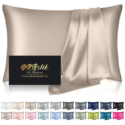 Picture of Silk Pillowcase for Hair and Skin, Mulberry Silk Pillow Cases King Size, Anti Acne Cooling Sleep Both Sides Natural Silk Satin Pillow Case Covers with Hidden Zipper, Gifts for Women Men, Champagne