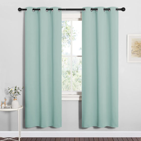 Picture of NICETOWN Bedroom Curtain Panels Blackout Draperies, Thermal Insulated Solid Grommet Blackout Curtains/Drapes (Aqua, One Pair, 34 by 72-inch)