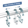 Picture of Titanker Shower Curtain Hooks Rings, Rust-Resistant Metal Double Glide Shower Hooks for Bathroom Shower Rods Curtains, Set of 12 Hooks - Lightcyan