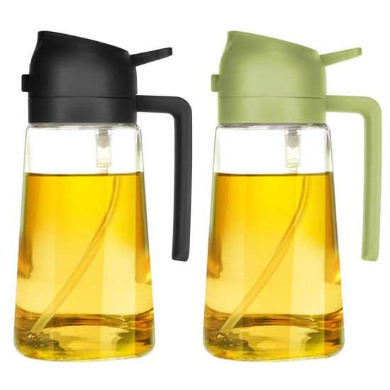 Picture of TrendPlain 16oz Olive Oil Dispenser Bottle for Kitchen - 2 in 1 Oil Dispenser and Oil Sprayer for Cooking, Air Fryer, Salad, 470ml Olive Oil Sprayer Black&Green