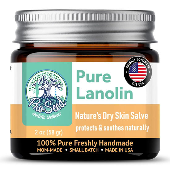 Picture of ProSeed Handmade Pure Lanolin Balm - US Pharmacopeia Grade for Moms, Babies & Skin Essentials - Single Ingredient Moisturizer for Dry, Sensitive Skin - Glass Jar, 2oz
