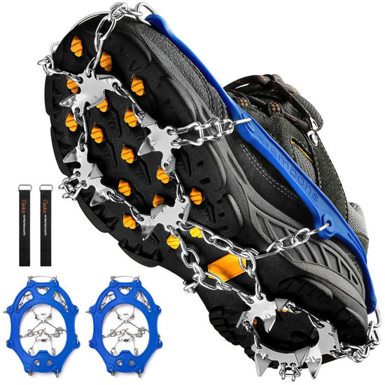 Picture of Crampons Ice Cleats Traction Snow Grips for Boots Shoes Women Men Anti Slip 19 Stainless Steel Spikes Safe Protect for Hiking Fishing Walking Climbing Mountaineering