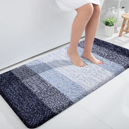 Picture of OLANLY Bathroom Rug Mat 44x24, Extra Soft and Absorbent Microfiber Bath Rug, Non-Slip Plush Shaggy Bath Carpet Runner, Machine Wash Dry, Bath Mats for Bathroom Floor, Tub and Shower, Navy Blue