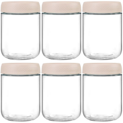 Picture of NETANY 6-pack 16oz Glass jars with Airtight Lids, Overnight Oats Containers with Lids, Wide mouth Mason Salad jars, Glass Food Storage Containers for Snacks Yogurt Spice Sugar-Beige