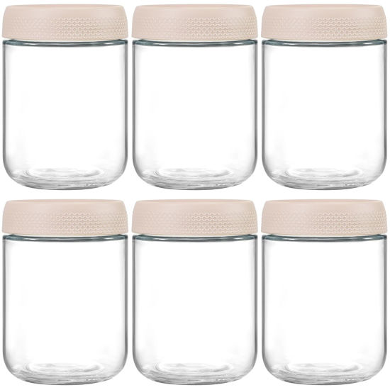 Picture of NETANY 6-pack 16oz Glass jars with Airtight Lids, Overnight Oats Containers with Lids, Wide mouth Mason Salad jars, Glass Food Storage Containers for Snacks Yogurt Spice Sugar-Beige
