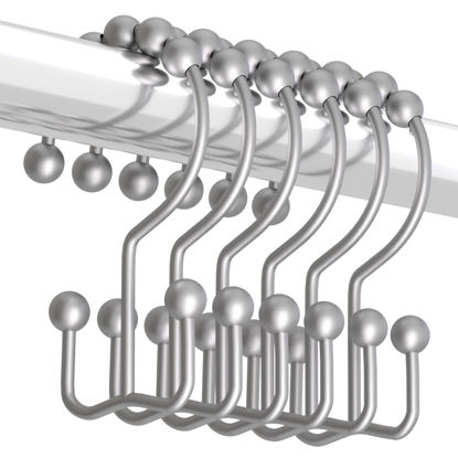 Picture of Titanker Shower Curtain Hooks Rings, Rust-Resistant Metal Double Glide Shower Hooks for Bathroom Shower Rods Curtains, Set of 12 Hooks - Space Silver