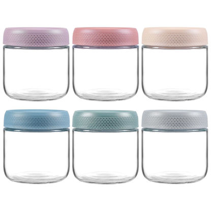 Picture of NETANY 6-pack 10oz Glass jars with Airtight Lids, Overnight Oats Containers with Lids, Wide mouth Mason Salad jars, Glass Food Storage Containers for Snacks Yogurt Spice Sugar