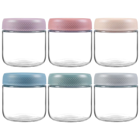 Picture of NETANY 6-pack 10oz Glass jars with Airtight Lids, Overnight Oats Containers with Lids, Wide mouth Mason Salad jars, Glass Food Storage Containers for Snacks Yogurt Spice Sugar
