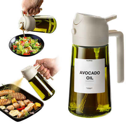 Picture of TrendPlain - Original 16oz/470ml Olive Oil Dispenser Bottle for Kitchen Gadgets and Air Fryer Accessories - Olive Oil Sprayer for Cooking w/Stickers (Light Blockage) - White