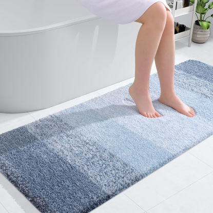 Picture of OLANLY Bathroom Rug Mat 54x24, Extra Soft and Absorbent Microfiber Bath Rugs, Non-Slip Plush Shaggy Bath Carpet, Machine Wash Dry, Bath Mats for Bathroom Floor, Tub and Shower, Blue