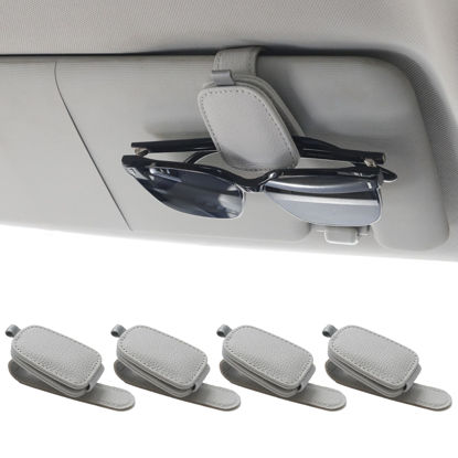 Picture of Yuoyar 4 Packs Sunglasses Holders for Car Visor - Magnetic Leather Sunglasses Holder and Ticket Card Clip - Car Visor Accessories (4Pcs Silver Grey)
