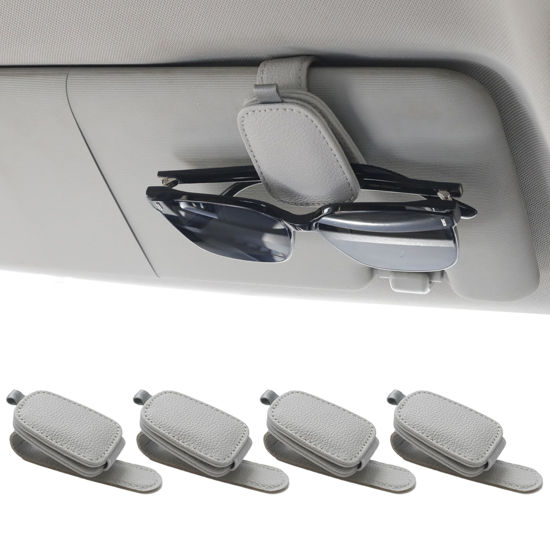 Picture of Yuoyar 4 Packs Sunglasses Holders for Car Visor - Magnetic Leather Sunglasses Holder and Ticket Card Clip - Car Visor Accessories (4Pcs Silver Grey)