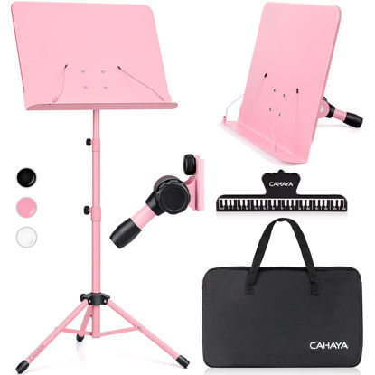 Picture of CAHAYA Sheet Music Stand & Tabletop Music Stand Solid Back with Carrying Bag for Books Notes Laptop Tablet Pink CY0194