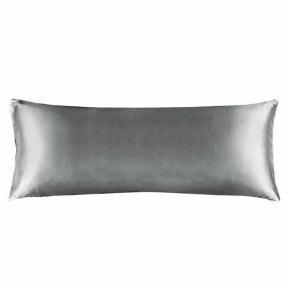 Picture of BEDELITE Satin Silk Body Pillow Pillowcase for Hair and Skin, Premium and Silky Grey Long Body Pillow Case Cover 20x54 with Envelope Closure
