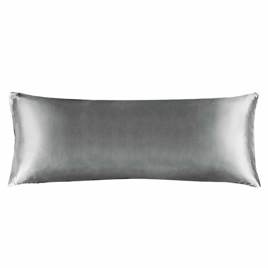 Picture of BEDELITE Satin Silk Body Pillow Pillowcase for Hair and Skin, Premium and Silky Grey Long Body Pillow Case Cover 20x54 with Envelope Closure