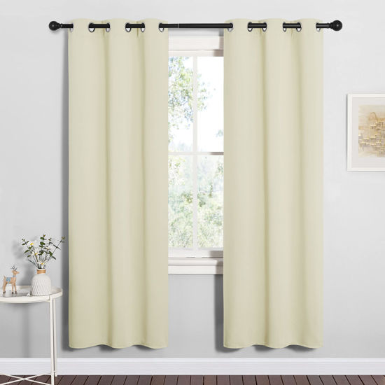 Picture of NICETOWN Blackout Curtains for Bedroom, 72 inches Long Curtains & Drapes for Living Room, Thermal Insulated Window Treatment Draperies for Nursery (Beige, 34" by 72")