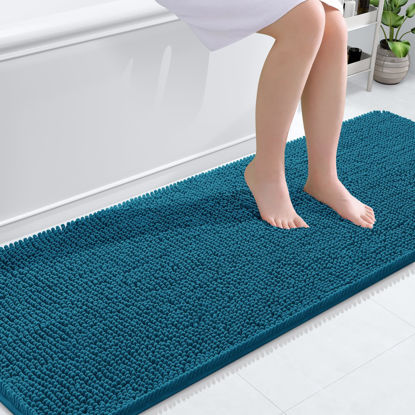Picture of OLANLY Bathroom Rugs 70x24, Extra Soft Absorbent Chenille Bath Rugs, Rubber Backing Quick Dry, Machine Washable Bath Mats for Bathroom Floor, Tub and Shower, Home Decor Accessories, Peacock Blue