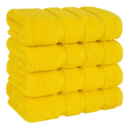 Picture of American Soft Linen Luxury Hand Towels for Bathroom, 100% Cotton Turkish 4 Piece Hand Towel Set, 600 GSM Hand Face Towels for Kitchen, Yellow Hand Towels