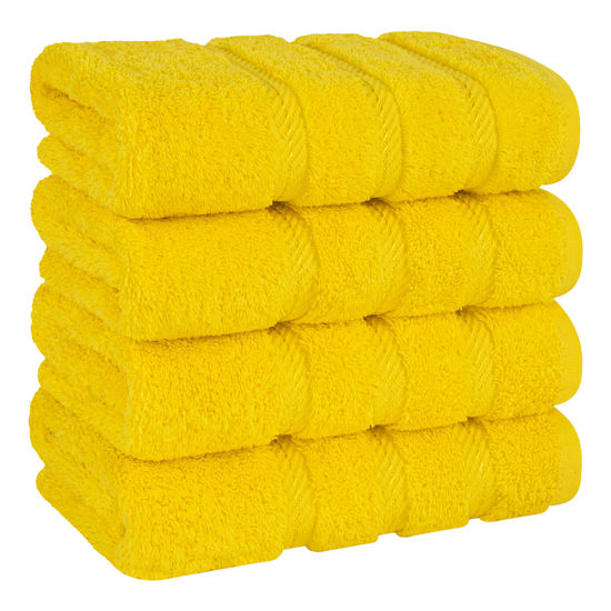 Picture of American Soft Linen Luxury Hand Towels for Bathroom, 100% Cotton Turkish 4 Piece Hand Towel Set, 600 GSM Hand Face Towels for Kitchen, Yellow Hand Towels