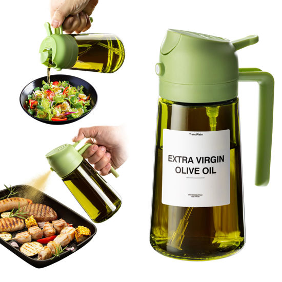 Picture of TrendPlain - Original 16oz/470ml Olive Oil Dispenser Bottle for Kitchen Gadgets and Air Fryer Accessories - Olive Oil Sprayer for Cooking w/Stickers (Light Blockage) - Green