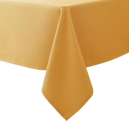 Picture of Biscaynebay Fall Tablecloth Textured Fabric 70x108 Inch Rectangular, Fall Gold Thanksgiving Autumn Harvest Water Resistant Fabric Tablecloths for Kitchen, Dining, Wedding, Parties Machine Washable