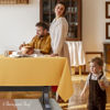 Picture of Biscaynebay Fall Tablecloth Textured Fabric 70x108 Inch Rectangular, Fall Gold Thanksgiving Autumn Harvest Water Resistant Fabric Tablecloths for Kitchen, Dining, Wedding, Parties Machine Washable