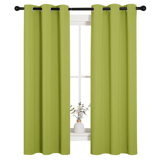Picture of NICETOWN Blackout Curtain Panels for Living Room, Thermal Insulated Solid Grommet Top Blackout Draperies/Drapes for Christmas Window (1 Pair, 34 x 63 inches in Fresh Green)