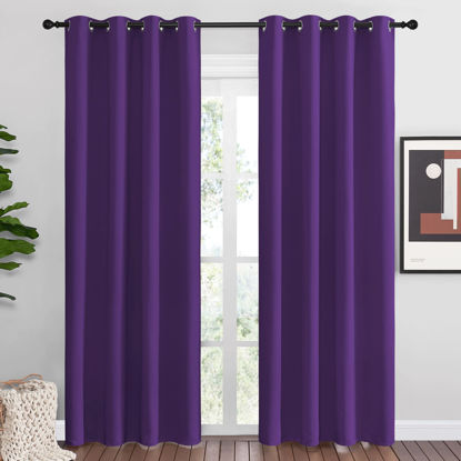 Picture of NICETOWN Purple Blackout Curtains 86 inches Long, Niose Reducing and Thermal Insulated Room Darkening Curtains for Girls Bedroom Living Room Window Decoration (55 inches Wide, 2 Panels)