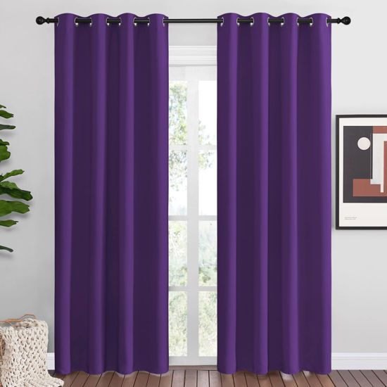 Picture of NICETOWN Purple Blackout Curtains 86 inches Long, Niose Reducing and Thermal Insulated Room Darkening Curtains for Girls Bedroom Living Room Window Decoration (55 inches Wide, 2 Panels)