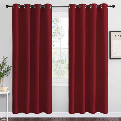 Picture of NICETOWN Christmas Blackout Curtain Panel Grommet - Home Decorations Thermal Insulated Solid Grommet Top Blackout Living Room Panels/Drapes for Gift (Burgundy Red, 1 Pair, 55 x 78-Inch)