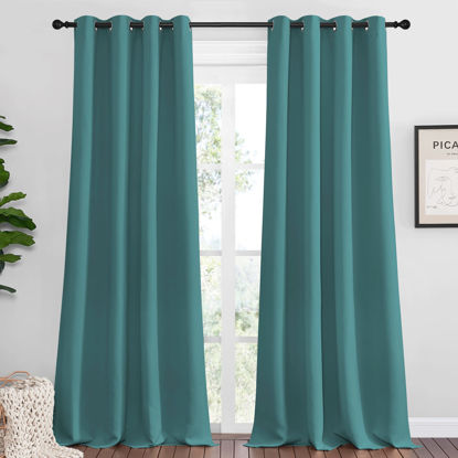 Picture of NICETOWN Blackout Curtains for Kids Room - Triple Weave Microfiber Home Thermal Insulated Solid Ring Top Blackout Panels/Drapes for Bedroom(Sea Teal, Set of 2, 55 x 96 Inch)