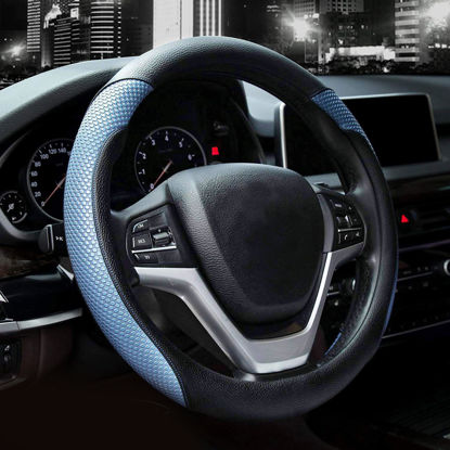 Picture of Valleycomfy Steering Wheel Cover with Microfiber Leather for Car Truck SUV 15 inch (Blue)